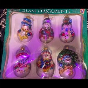 Festive Glass Snowman Ornament Set